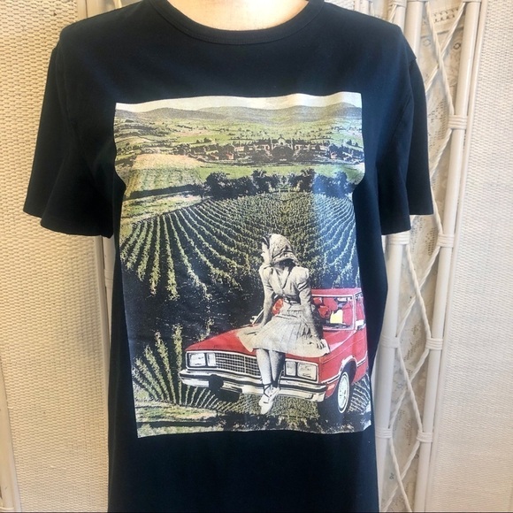 Graphic Tee Black Original Artist Design Collage Print Scenic Retro Handmade - Picture 7 of 11